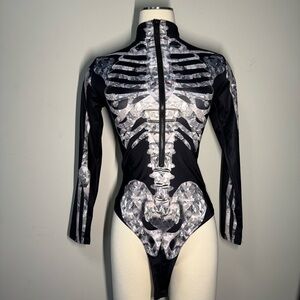 Skeleton Print Black Bodysuit Small